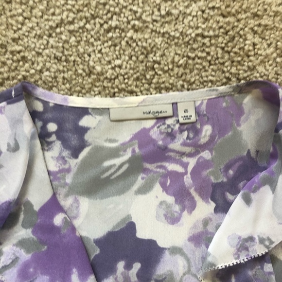 Halogen 100% Silk Purple Floral Blouse with Ruffle - Picture 3 of 6